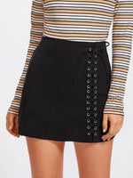 Grommet Lace Up Detail Skirt