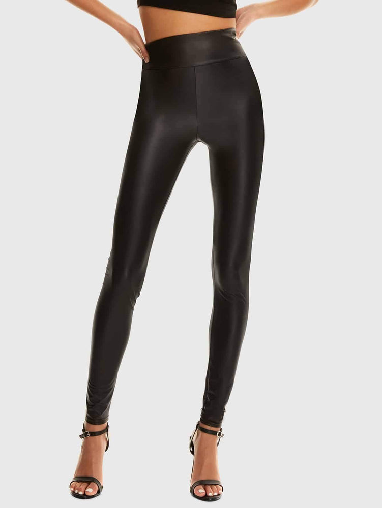 Wide Waistband Faux Leather Leggings