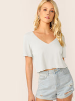 V-neck Solid Crop Tee