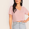 V-neck Solid Crop Tee