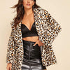 Notch Collar Leopard Print Teddy Coat