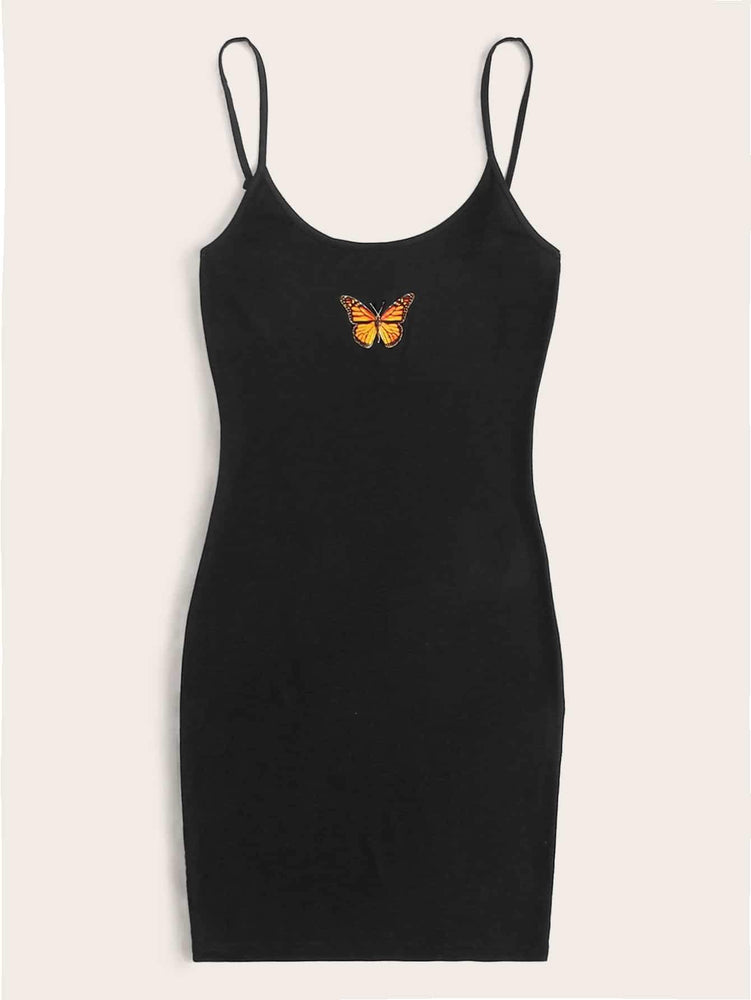 Butterfly Print Cami Dress With Adjustable Strap