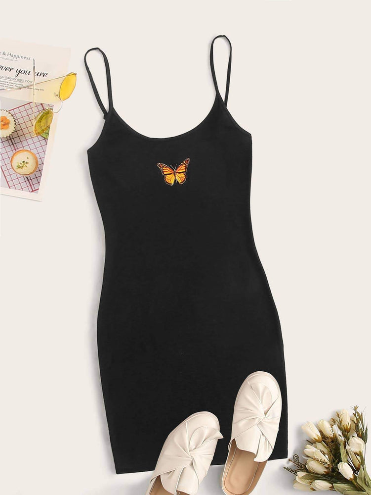 Butterfly Print Cami Dress With Adjustable Strap
