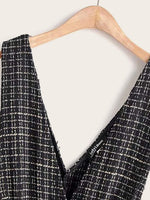 Pocket Front Plaid Tweed Suspender Dress