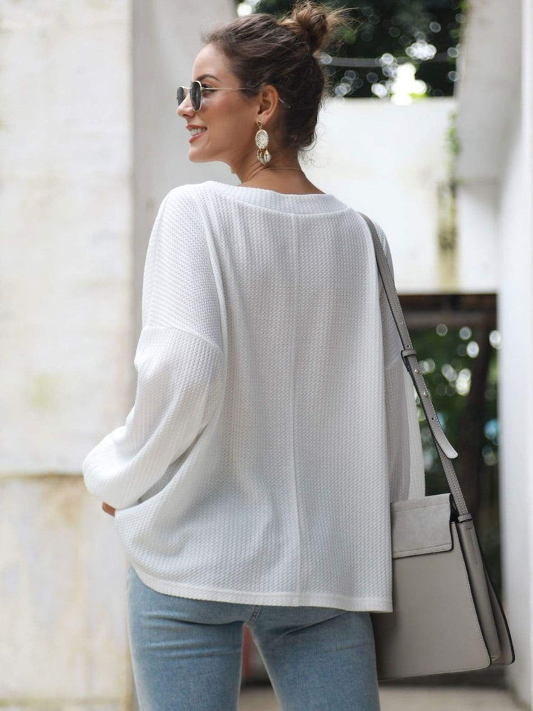 Solid V-Neck Drop Shoulder Tee