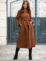 Solid Button Through Belted Longline Trench Coat