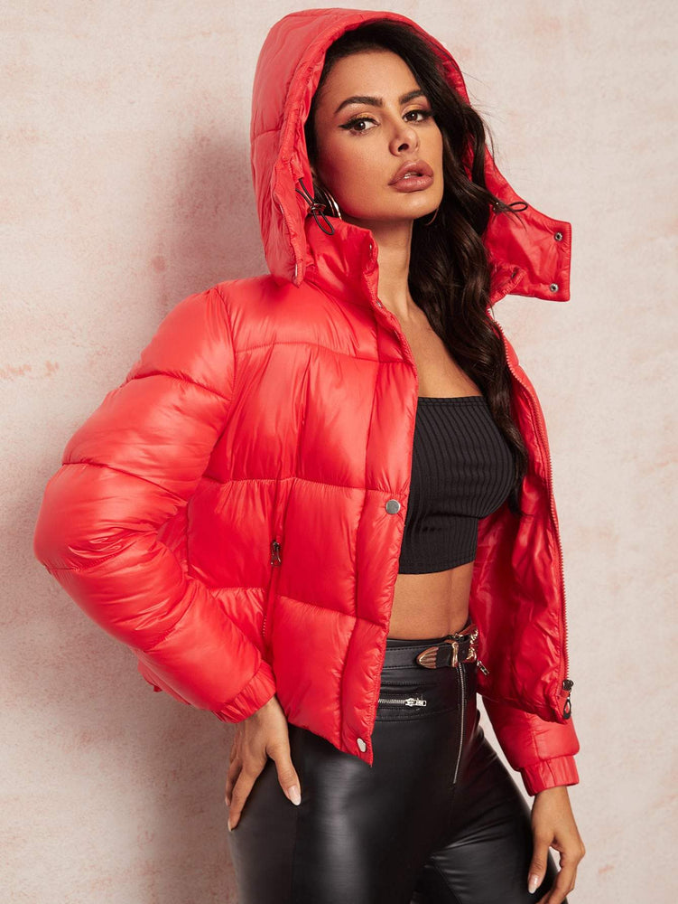 Solid Zip Up Hooded Padded Jacket
