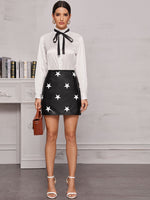 Star Print PU Leather Mini Skirt