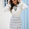 Pearls Button Front Tweed Mini Skirt