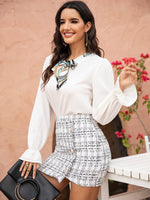 Pearls Button Front Tweed Mini Skirt