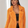 Neon Orange Notched Collar Teddy Coat